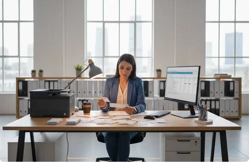Business leader managing cheque printing in a Bahrain office