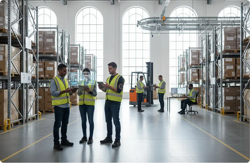 Warehouse operations team using ERP tools