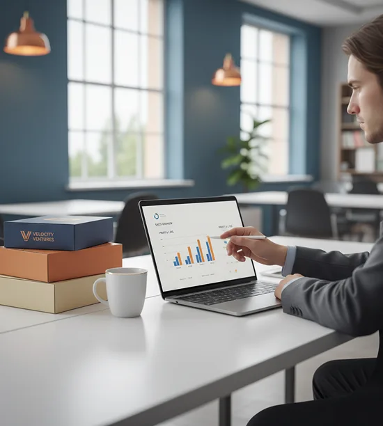 Finance professional reviewing an analytics dashboard