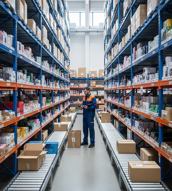 Warehouse employee managing e-commerce inventory