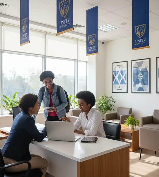 University staff assisting a student with admission records
