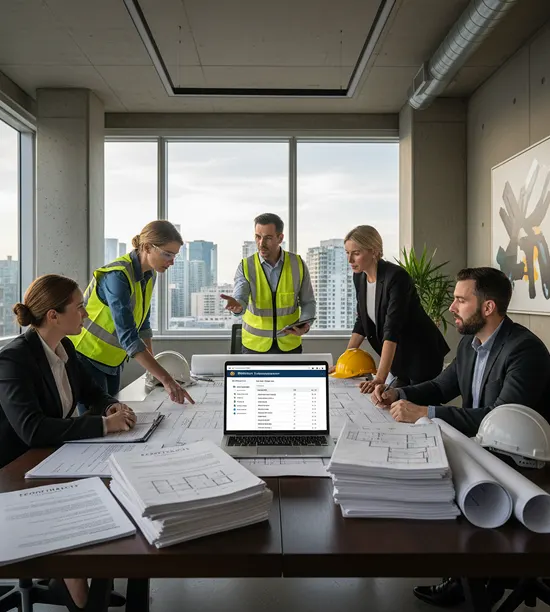 Engineering team managing contracts and project documents