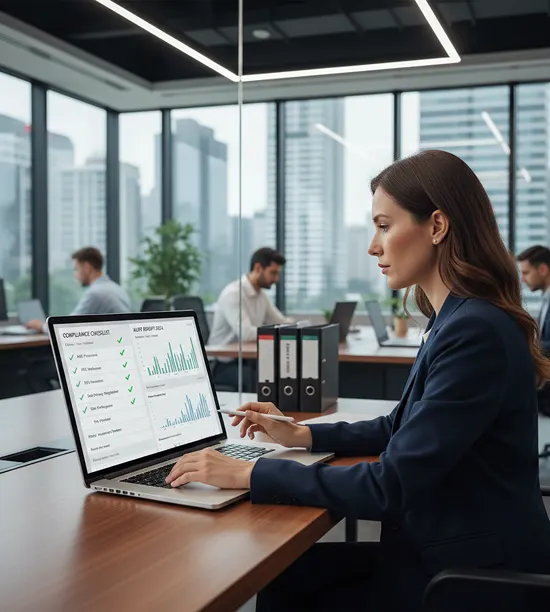 Compliance professional reviewing regulatory controls and audit reports
