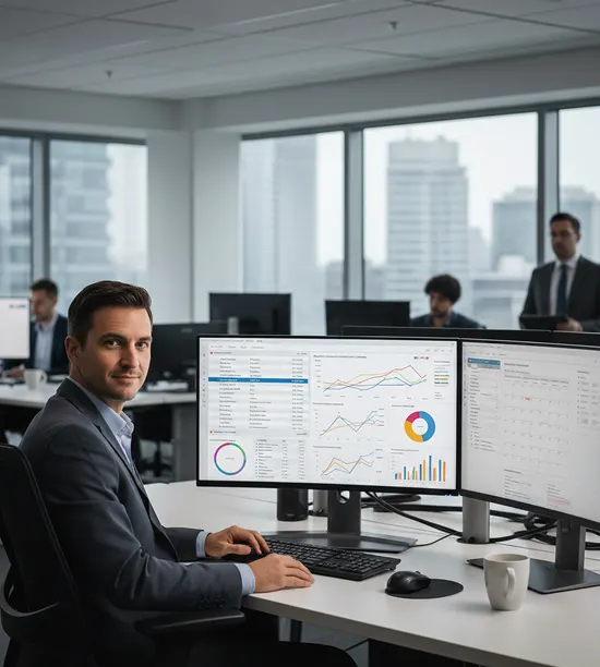 Treasury professional monitoring cash flow and liquidity dashboards