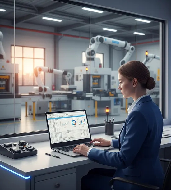 Finance professional reviewing factory production costs