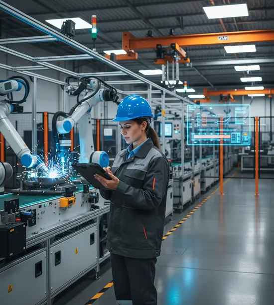 Factory engineer planning automated production