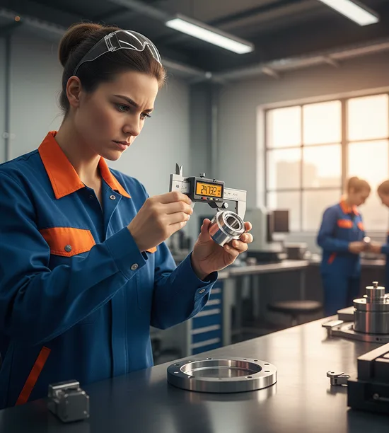 Quality inspector measuring a manufactured component