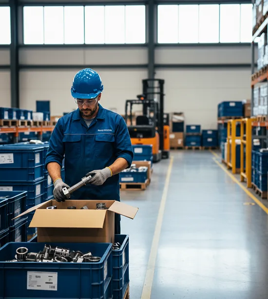 Manufacturing employee inspecting procured components