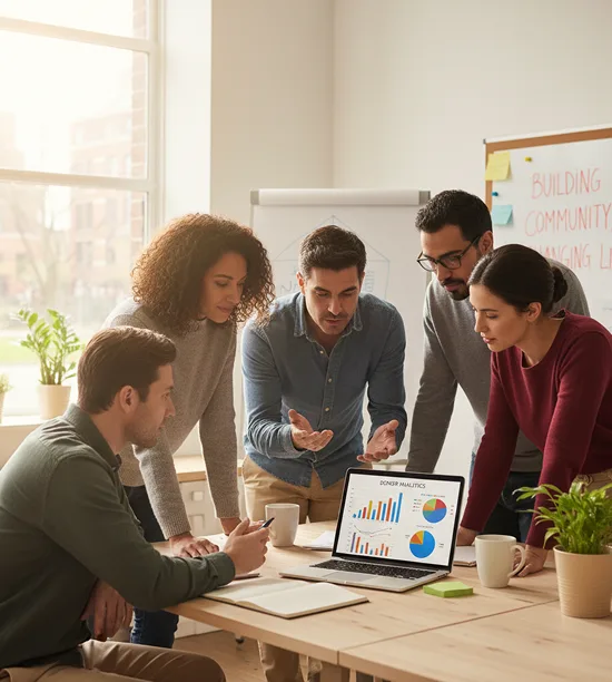 Non-profit team reviewing donor funds and fundraising performance