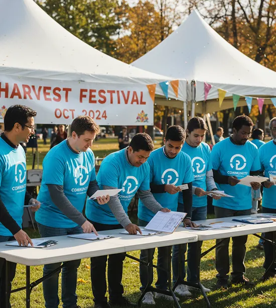Volunteer team coordinating a community event