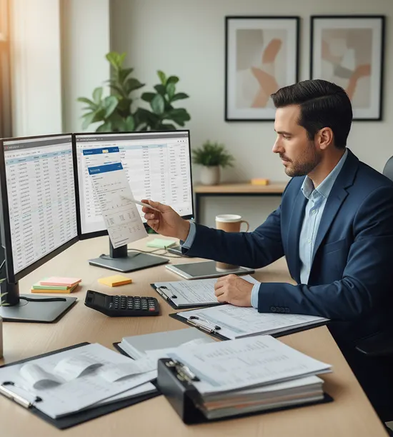 Finance professional managing client invoices and service billing