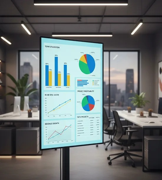 Services analytics dashboard showing utilization and profitability metrics