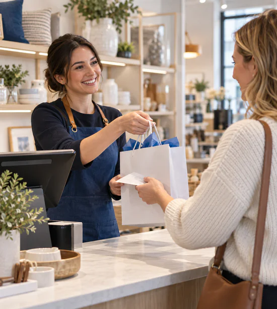 Retail cashier assisting a customer
