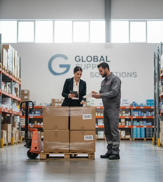 Warehouse team reviewing supplier procurement
