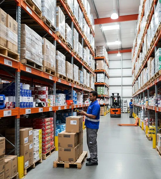 Warehouse employee managing trading inventory