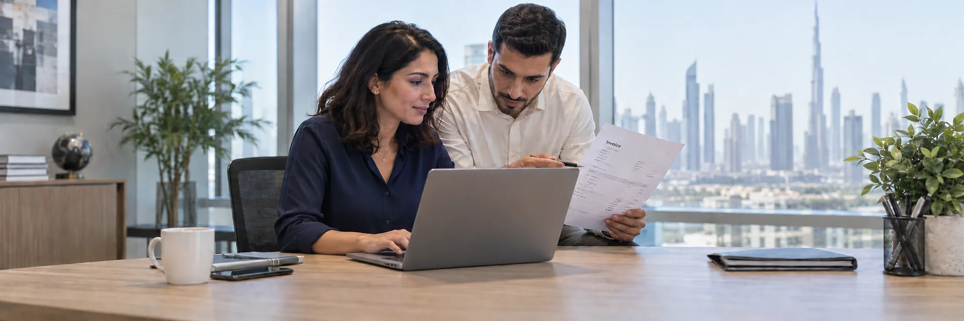 Supplier finance colleagues preparing invoice data in their business system